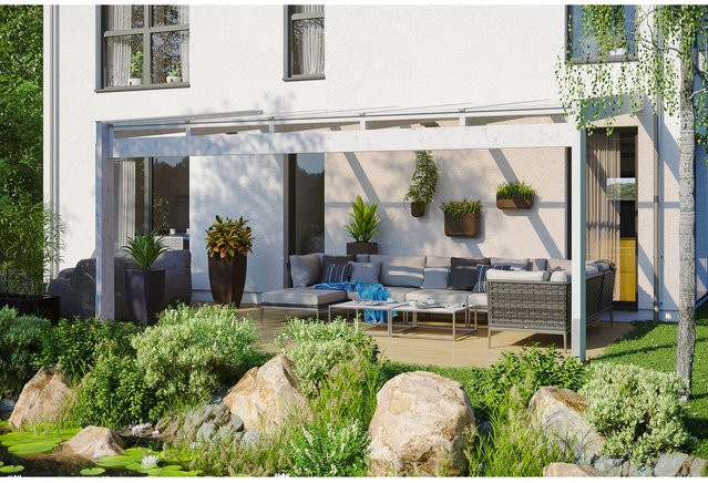 Skan Holz Terrassenüberdachung Novara aus Polycarbonat in Weiß, Breite: 557 cm, Tiefe: 259 cm - Bild 1