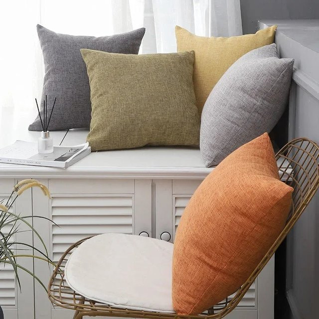 Quadratischer Kissenbezug aus Leinen in Multicolour für Sofa und Bett, Breite: 45,0 cm - Bild 1