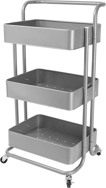 ECHTWERK Servierwagen aus Eisen in Silber mit 3 Ebenen und Rollen, B/T/H: 43 x 32 x 86 cm - Bild 1