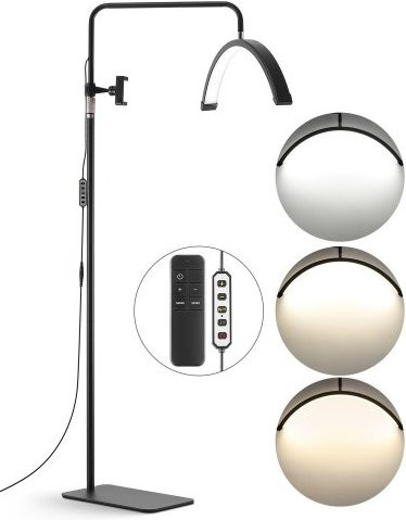 VEVOR Half Moon LED Stehleuchte in Schwarz, dimmbar mit Fernbedienung und Handyhalterung für Beauty, Wimpernverlängerung und Skincare - Bild 1