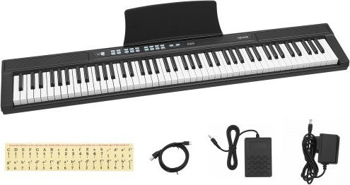 VEVOR Digitalpiano mit 88 halb gewichteten Tasten, elektrisches Keyboard in Schwarz für Anfänger mit 128 Tönen, 128 Rhythmen, Lautsprecher, Pedal, Kopfhöreranschluss und USB/MIDI sowie Notenständer - Bild 1