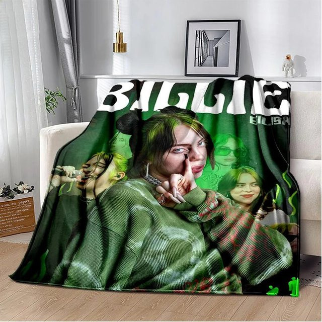 Weiche Flanelldecke Billie Eilish Motiv in Grün, B/B: 150 x 200 cm - Bild 1