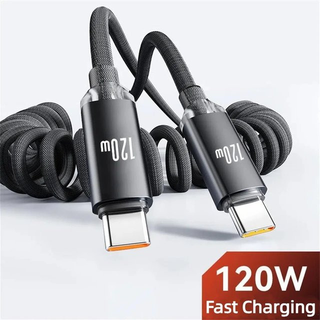 120 W USB-C auf Typ-C Schnelllade-Federkabel mit Digitalanzeige in Schwarz - Bild 1