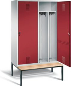 C+P Möbelsysteme Evolo Spind mit Türen und Anschlagsdämpfer, Front Rubinrot, Korpus Lichtgrau, Gestell Schwarzgrau, H x B x T: 209 x 119 x 50 cm - Bild 1