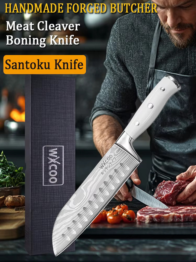 WXCOO Santoku-Küchenmesser aus Edelstahl mit Damaskus-Muster in Silber - Bild 6
