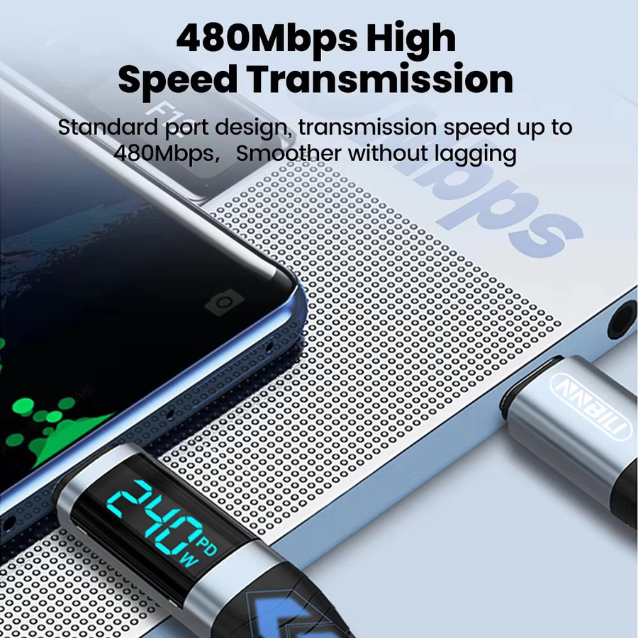 NNBILI USB-C zu USB-C Schnellladekabel mit digitalem Display, 240W Datenkabel in Schwarz für iPhone 16 17 Pro, Huawei, iPad und Laptop - Bild 6
