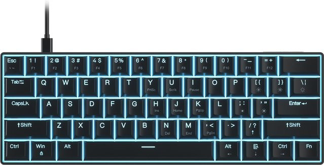 OUTEMU Mechanische Tastatur mit 61 Tasten, LED-Hintergrundbeleuchtung, Hot-Swap Unterstützung, USB-C, Schwarz - Bild 1