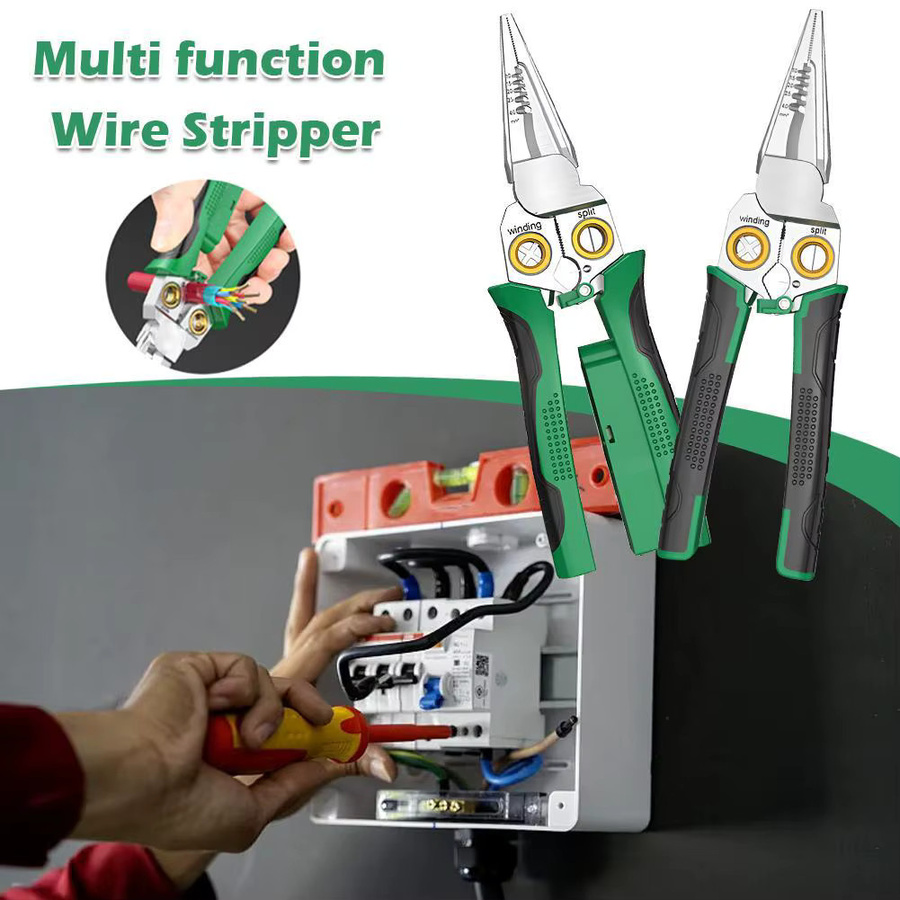 8-in-1 Multifunktions-Elektrikerzange aus Edelstahl in Grün mit Spannungstester, Abisolierer, Drahtschneider und Drahtzieher - Bild 5