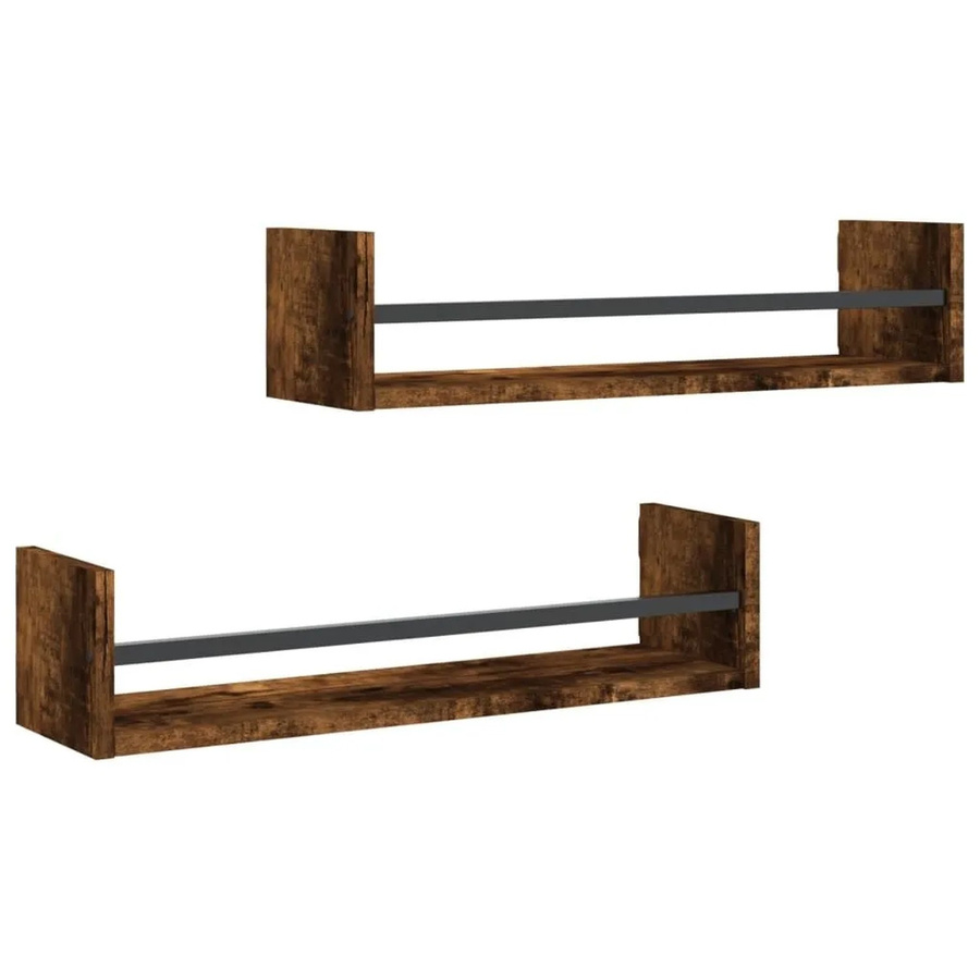 vidaXL Wandregale mit Stangen im 2er-Set, Räuchereiche, B/T/H: 60 x 16 x 14 cm - Bild 2