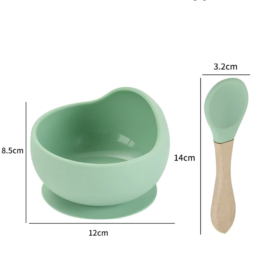 2er Set Baby Silikon Schüssel und Löffel mit Saugnapf in Grün - Bild 4