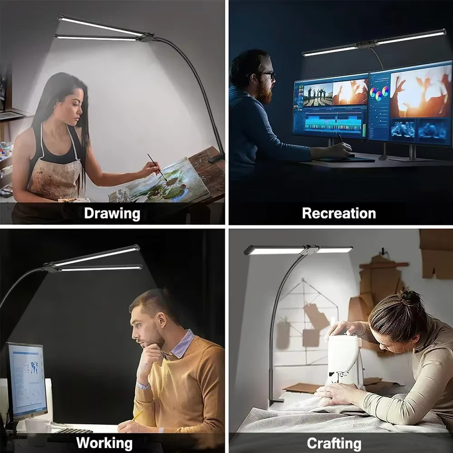LINYILIGHT LED-Schreibtischlampe in Schwarz mit 3 Farbmodi, dimmbar und USB-Anschluss für Home Office und zum Lesen - Bild 5