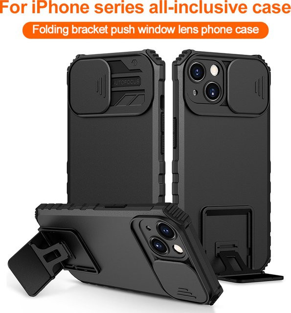 Stoßfeste Handyhülle mit Kameraobjektiv-Schutz und Ständer für Apple iPhone 17 Pro Max, 16, 15, 14, 13, 12, 11 in Schwarz oder Weiß - Bild 1