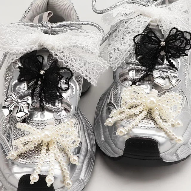 Schuh Charms Bowtie Blume Spitze Perle Strass, Damen - Bild 1