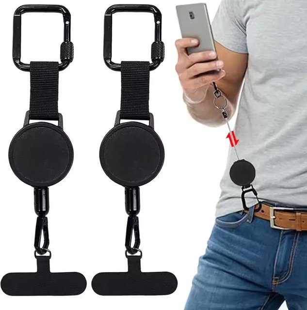 Tutew Sicherheits-Lanyard Stra, einziehbarer Diebstahlschutz-Telefonhalter mit Karabiner in Schwarz - Bild 1