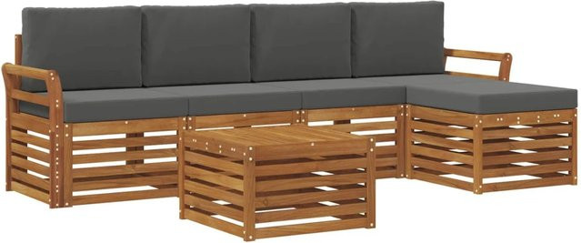 vidaXL Sofagarnitur 6-teilig aus Massivholz Akazie in Natur und Anthrazit mit Polsterung und Armlehnen - Bild 1