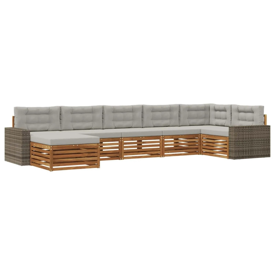 vidaXL Outdoor-Sofagarnitur L-Form aus Massivholz Akazie mit 7 Kissen in Natur und Hellgrau - Bild 2