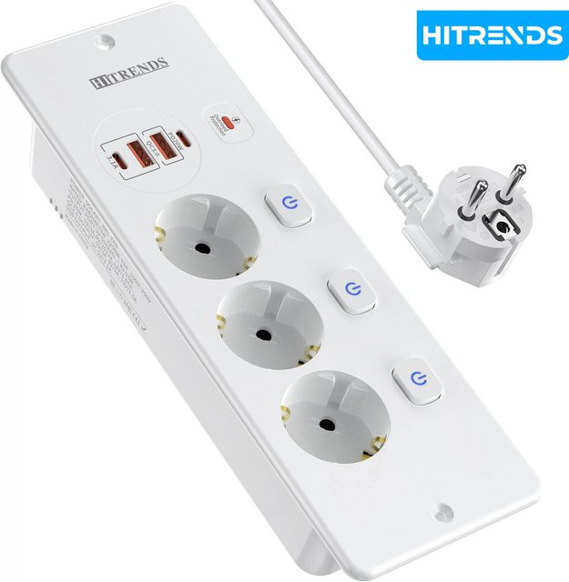 HITRENDS Desktop-Einbausteckdose mit USB-C Schnellladung und unabhängigem Schalter in Weiß - Bild 1