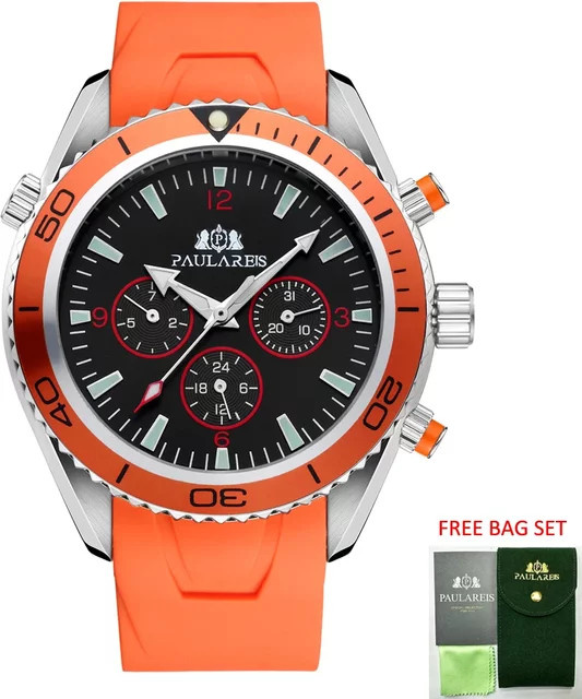 PAULAREIS Armbanduhr Automatik, Edelstahl, Kautschukarmband, Herren - Bild 1