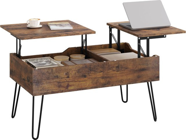 WOLTU Couchtisch in Braun mit doppelter Hebeplatte, höhenverstellbarer und ausziehbarer Wohnzimmertisch mit versteckter Aufbewahrung im Industrial Design - Bild 1