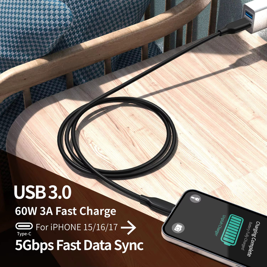 2 Stück USB-C Schnellladekabel 60 W mit USB 3.0 Hochgeschwindigkeits-Datenübertragung in Schwarz - Bild 2