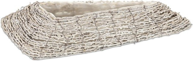 Relaxdays Blumentopf 2er Set Rattan Weiß dreieckig B/T/H: 10 x 25 x 55 cm - Bild 1