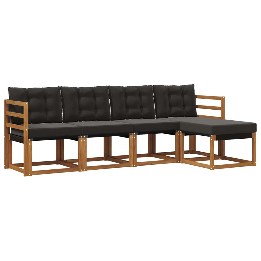 vidaXL Outdoor-Sofagarnitur 5-teilig aus Akazienholz und Textilene in Natur und Schwarz mit UV-beständigen Kissen - Bild 2