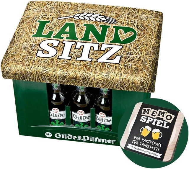 CULT at home Landsitz Bierkasten Sitzauflage mit Memospiel in Grün Natur, B: 44 cm, T: 34 cm - Bild 1
