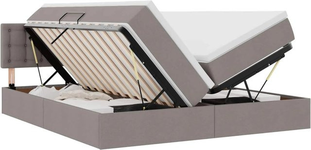vidaXL Bett mit Kopfteil und LED-Lichtleisten in Taupe, B/T: 180 x 200 cm, Stoff und Metall - Bild 1