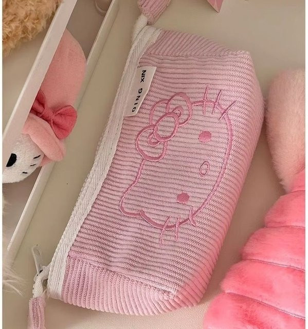 Hellokitty Aufbewahrungstasche aus Cord in Pink mit großem Fassungsvermögen als Schreibtisch-Organizer und Federmäppchen - Bild 1