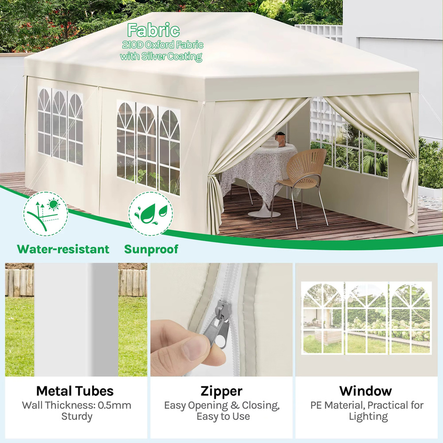 Eugad Gartenpavillon Pop-Up Faltzelt mit 6 Seitenwänden in Anthrazit, B/T/H: 600 x 300 x 250 cm - Bild 2