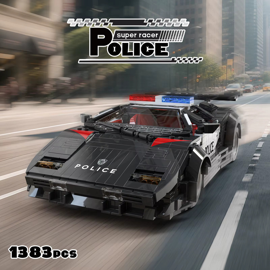 AMAZINGBLOKS Polizei-Rennwagen Baukasten in Schwarz mit 1383 Teilen - Bild 2