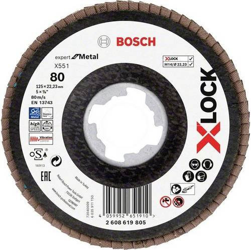 Bosch X-Lock Fächerschleifscheibe X551 für Metall, Durchmesser: 125 mm, Körnung: 80 - Bild 1
