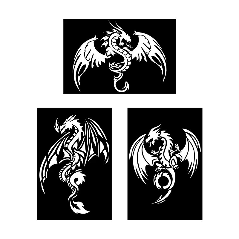 YOMDID 3er Set Drachen Zeichenvorlagen aus PET für DIY-Drachenmuster, Sprühmalerei und Graffiti-Dekoration, B: 24,0 cm, H: 16,0 cm - Bild 6