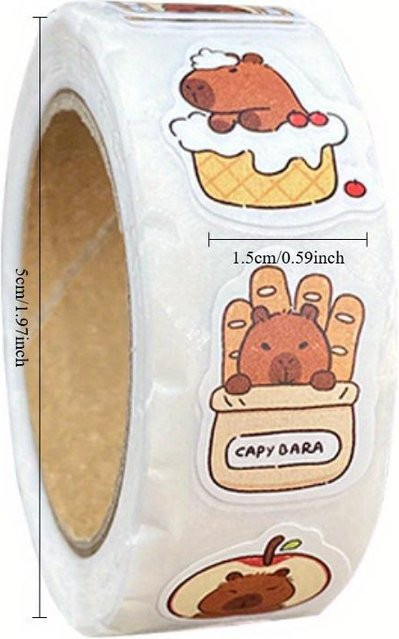 XYNN Capybara Aufkleber Set, 500 Stück glänzende PVC Selbstklebeaufkleber in Braun und Multicolour für DIY-Bastelarbeiten, Laptop, Handy und Skateboard - Bild 1