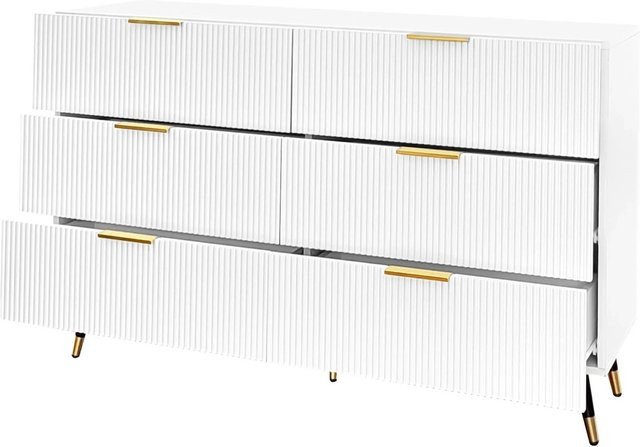 okwish Sideboard Modern mit Schubladen in Weiß und Gold, B/H/T: 120 x 77 x 40 cm - Bild 1