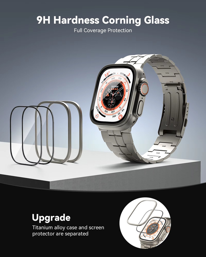LULULOOK Displayschutzfolie und Hülle für Apple Watch Ultra, Titanlegierung, Silber - Bild 4
