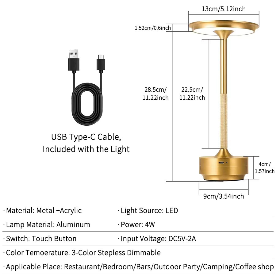 HPH Kabellose Retro Tischlampe mit Touch-Funktion, stufenlos dimmbar und wiederaufladbar - Bild 4