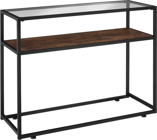 tectake Konsolentisch Industrial Style mit Glasplatte und 2 Ablagen, Farbe Braun/Transparent, B/T/H: 100 x 41 x 80,5 cm - Bild 2