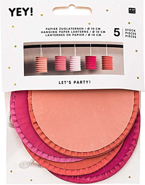 Rico Design Zuglaterne candy aus Papier in Rosa, Pink und Lachs, 5 Stück, B: 10 cm, H: 13 cm - Bild 1
