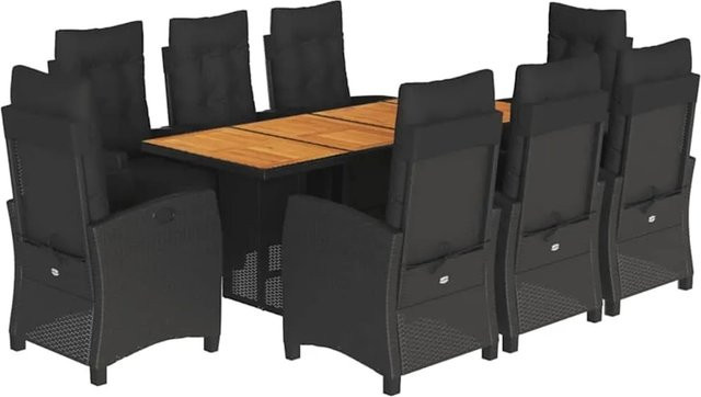 vidaXL 9-teilige Garten-Essgruppe aus Poly-Rattan und Akazienholz in Schwarz mit Kissen - Bild 1