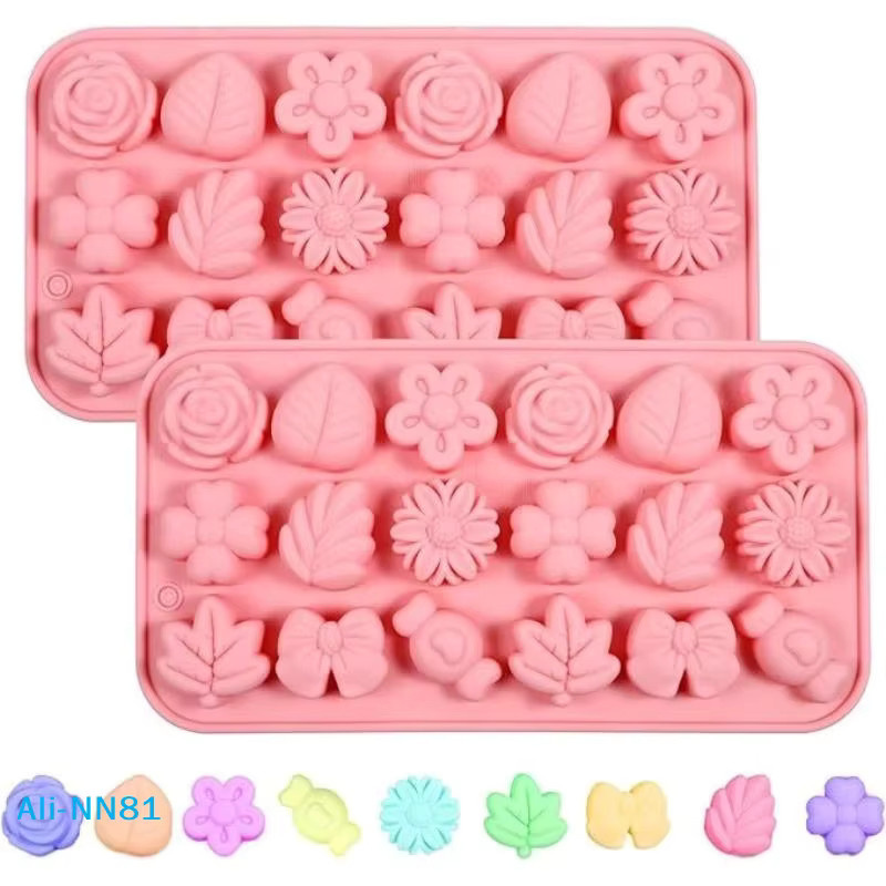Flexible 3D-Silikon-Fondantform mit 18 Mulden und Blumenmuster in Pink zum Backen und Basteln - Bild 2