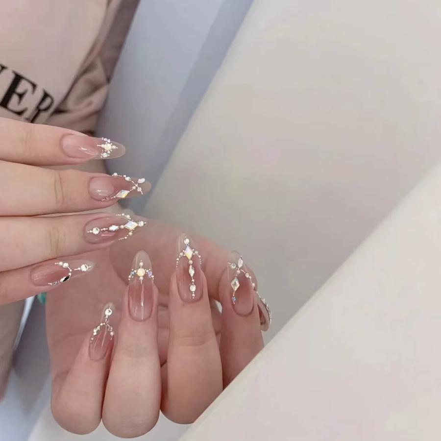 YADORNOS Kunstnägel, rosa Rouge, glänzend, Strass-Dekor, Unisex - Bild 2