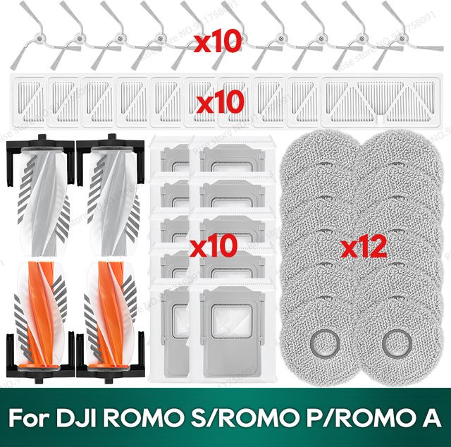 OSSIEAO Ersatzteil-Set für DJI ROMO S, ROMO P und ROMO A mit Hauptbürstenfiltern, Staubbeuteln und Mopptüchern in Weiß - Bild 1