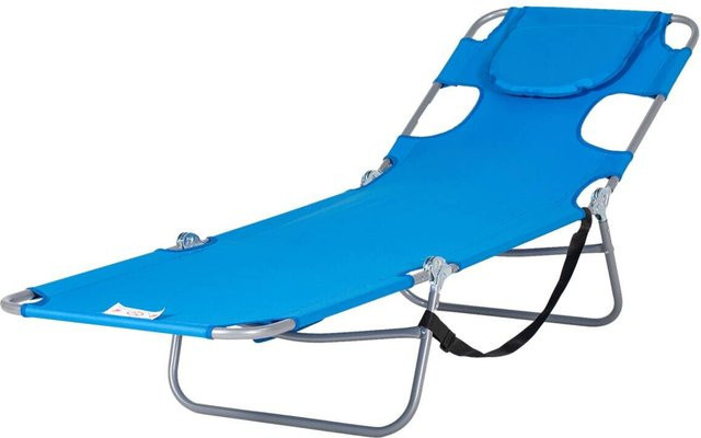 Outsunny Sonnenliege Blau mit verstellbarer Kopfstütze und Armlehnen aus UV-beständigem Polyester, B/H/L: 55 x 29 x 185 cm - Bild 1
