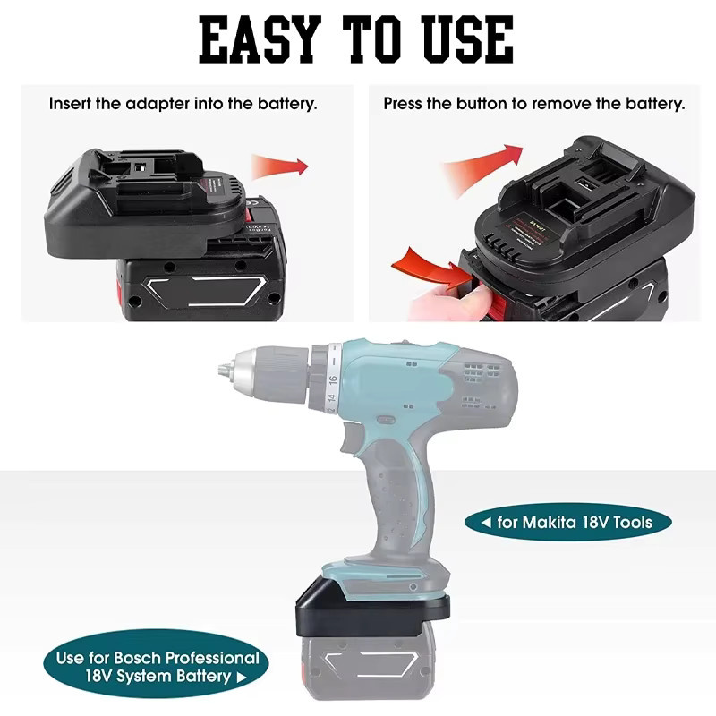 GiFi Power Akku-Adapter BS18MT mit USB-Ladebuchse für Bosch 18V Akku zur Konvertierung in Makita 18V BL1830, Schwarz - Bild 4