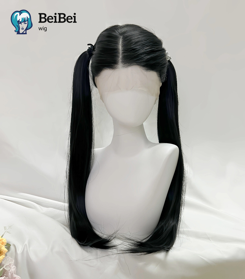 Schwarze synthetische Perücke für Damen, 66 cm, gerade, Hochtemperaturfasern - Bild 3