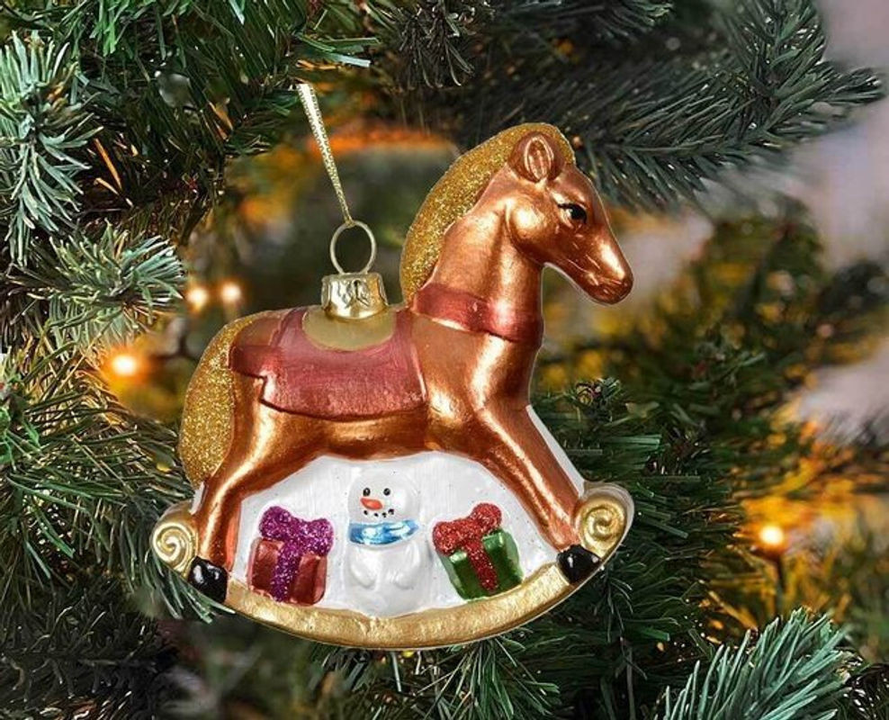 Nostalgisches Schaukelpferd Weihnachtsbaum Anhänger in Braun aus Kunststoff - Bild 1