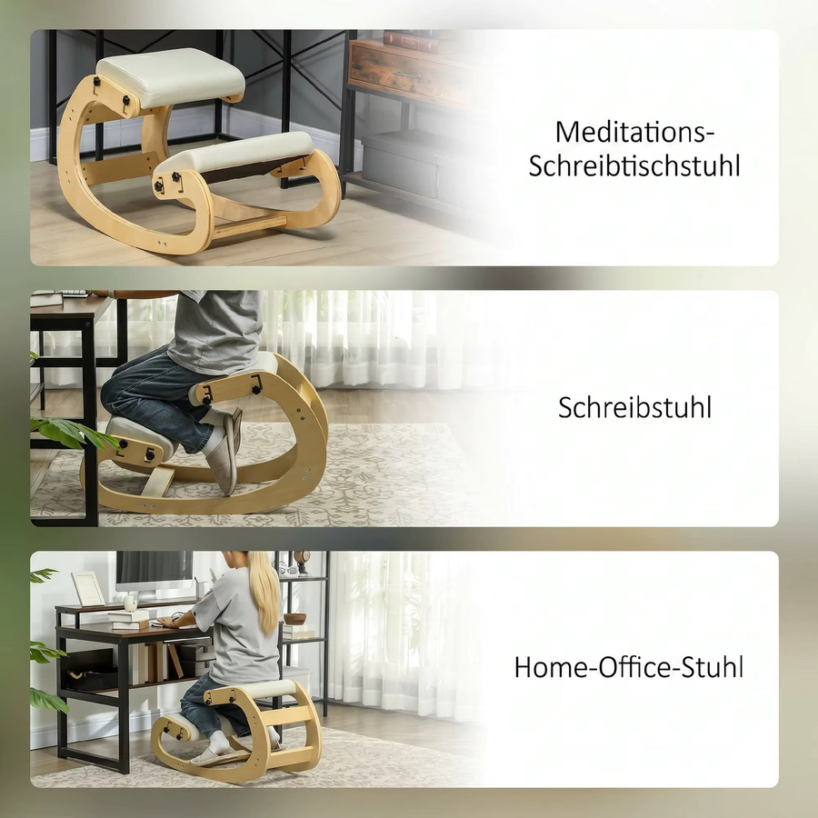 HOMCOM Ergonomischer Kniestuhl mit 6 verstellbaren Einstellungen und Holzbasis in Cremeweiß - Bild 6