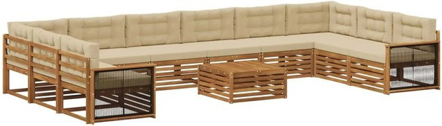 vidaXL Sofagarnitur aus Massivholz Akazie mit 11 Kissen in Natur-Beige - Bild 1