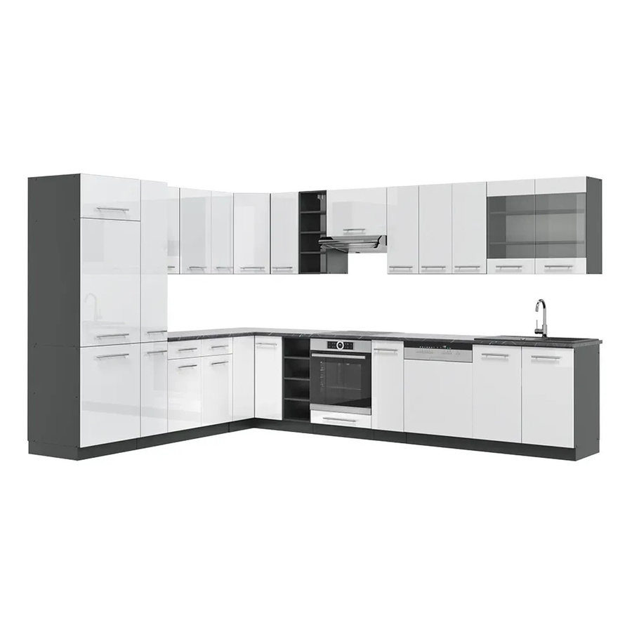 Vicco Eckküche Fame-LINE Küchenzeile in Weiß Hochglanz und Anthrazit B/T/H: 347 x 257 cm - Bild 3